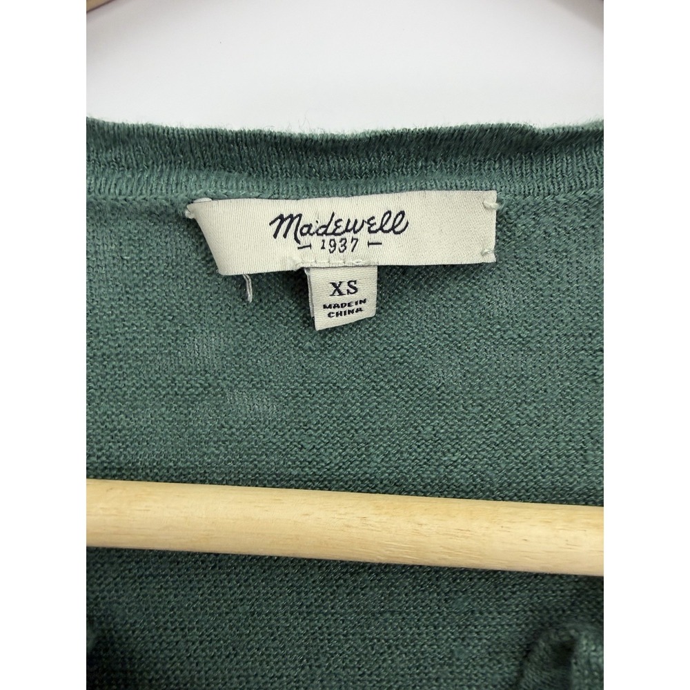 Madewell 100% Linen Green V Neck Short Sleeve Top Womens XS Oversized Tunic Tee - Picture 3 of 7